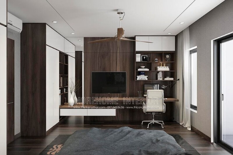 Bàn học trang trí tối giản nhưng vẫn đảm bảo công năng mang lại vẻ độc đáo cho phòng ngủ.