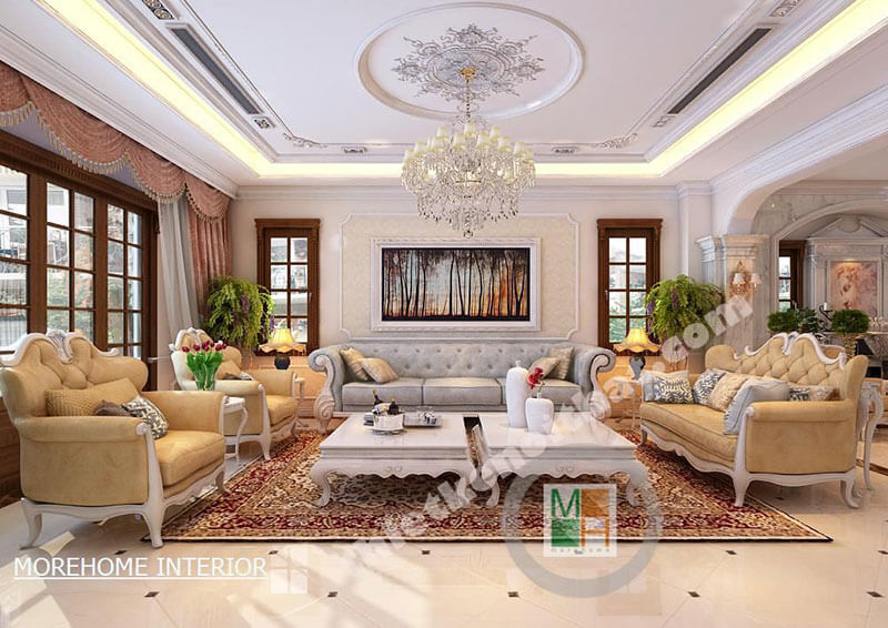 Thiết kế nội thất phòng khách sang trọng, cao cấp tại biệt thự Quảng Ninh Tham khảo các mẫu bố trí phòng khách đẹp và sang trọng