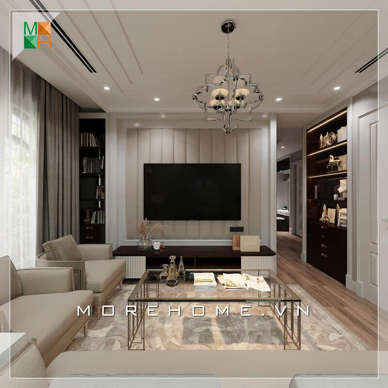 Ngắm nhìn mẫu thiết kế nội thất phòng khách đẹp, sang trọng cho chung cư, nhà phố, biệt thự mang phong cách tân cổ điển. Thiết kế phòng khách tân cổ điển đang là một xu thế đang được săn đón nhất hiện nay. Lối thiết kế phòng khách cổ điển xen lẫn hiện đại này sẽ đem lại nét mới, nét cổ vì thế không bao giờ lỗi mốt với thời gian. Tham khảo các mẫu bố trí phòng khách đẹp và sang trọng