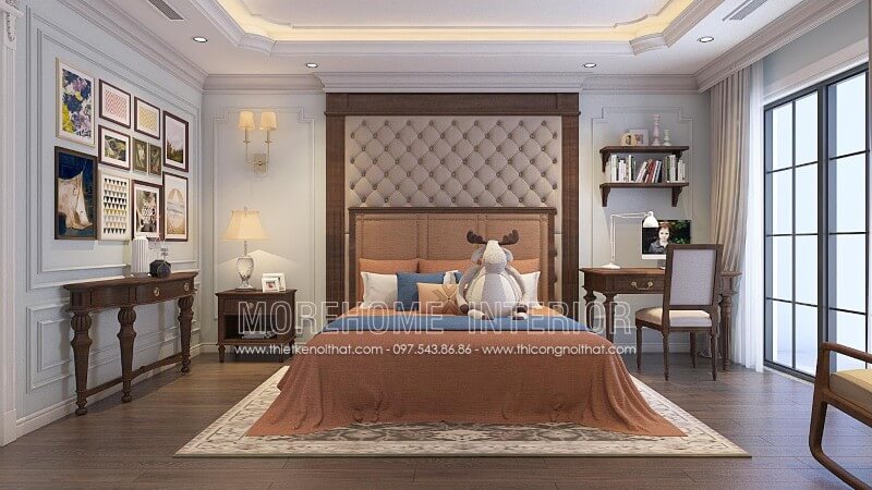 Đầu tư nghiêm túc cho không gian phòng ngủ của trẻ là bạn đang đầu tư có lãi cho chính tương lai của con bạn _Mẫu giường ngủ gỗ óc chó bọc vải đẹp. Thiết kế chung cư