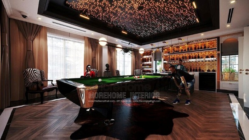 Bố trí nội thất phòng giải trí đẹp, sang trọng, đẳng cấp tại biệt thự cao cấp Hải Phòng. Thiết kế nội thất