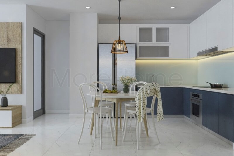 Nội thất phòng ăn nhỏ gọn, liền kề với khu vực nấu nướng mang lại sự tiện nghi hơn Mẫu nội thất chung cư đẹp