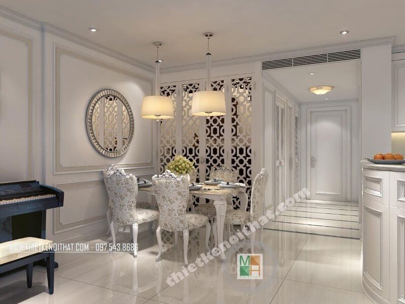 Trang trí nội thất phòng ăn chung cư theo lối tân cổ điển mang đến cho gia chủ một không gian sang trọng và lạ mắt hơn Mẫu nội thất chung cư đẹp
