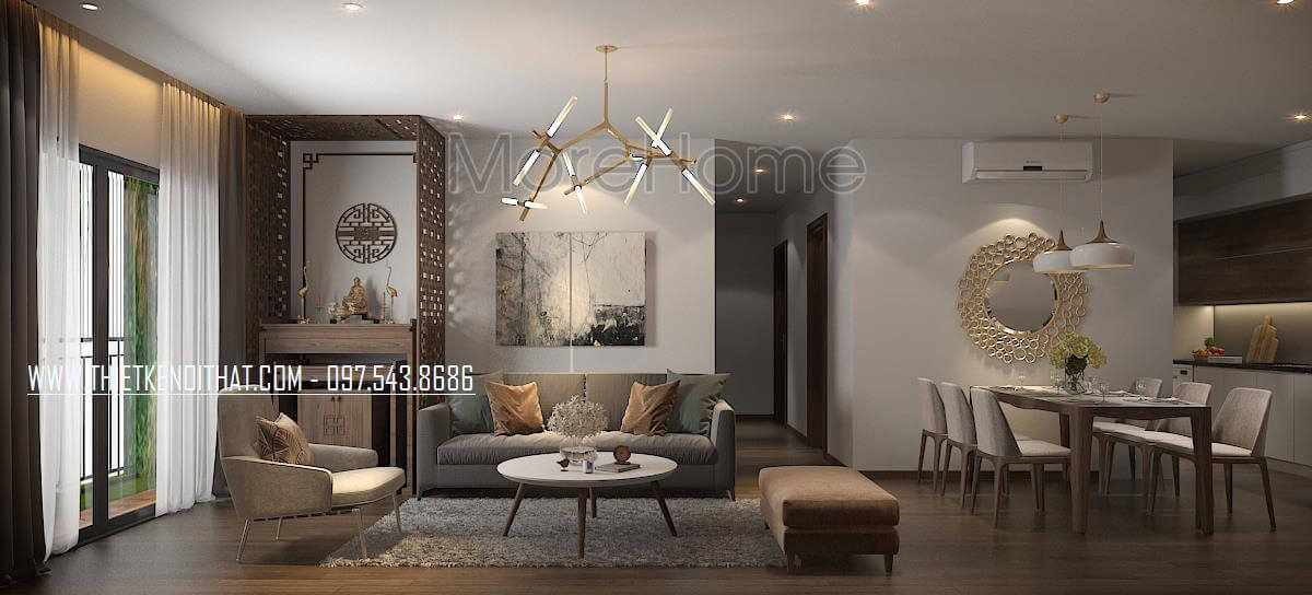 Thiết kế nội thất chung cư với nội thất phòng khách thiết kế hiện đại, sang trọng. Nội thất bố trí gọn gàng. Thiết kế nội thất phòng khách chung cư hiện đại