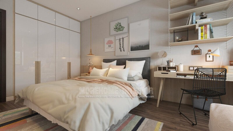 Bộ tranh trang trí 4 bức treo tường độc đáo, sinh động tạo nét trẻ trung, đáng yêu cho phòng ngủ con gái. Thiết kế nội thất chung cư đẹp, hiện đại class=