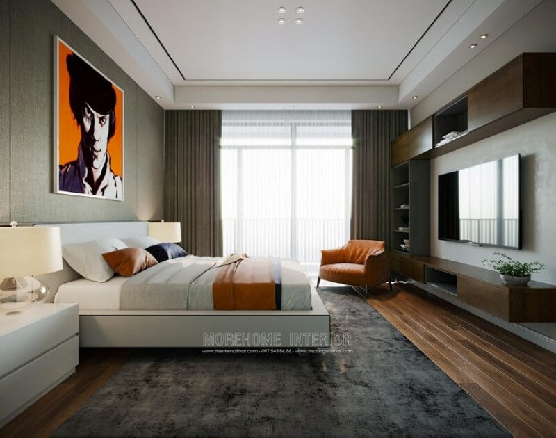 Bố trí nội thất phòng ngủ hiện đại, đẹp sang trọng dành cho chủ nhân yêu thích sự trẻ trung năng động. thiết kế nội thất chung cư