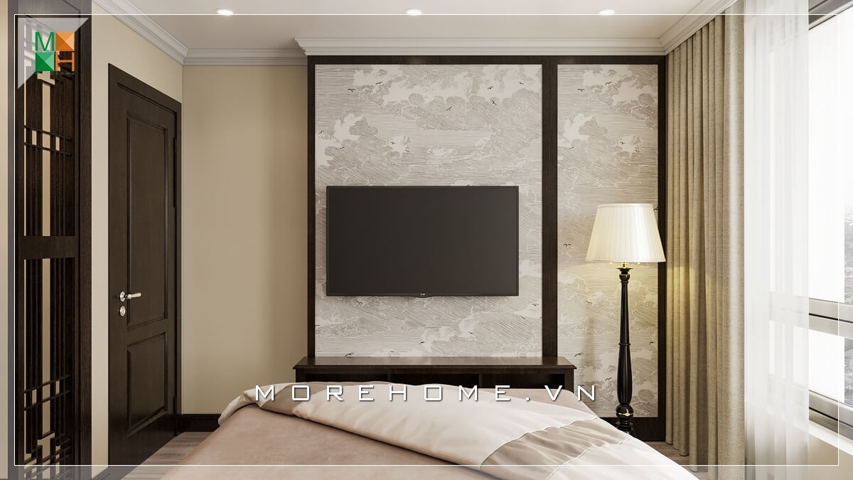 Mẫu giấy dán tường màu trắng họa tiết độc đáo cho phòng ngủ chung cư đẹp thu hút thiết kế nội thất chung cư