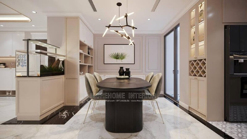 Thiết kế nội thất phòng ăn chung cư với gam màu đơn giản, nội thất bố trí khoa học, đa năng Mẫu nội thất chung cư đẹp