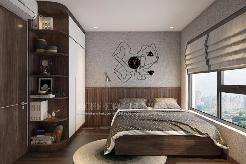 Đồng hồ lạ mắt với thiết kế độc đáo tạo điểm nhấn mới lạ cho phòng ngủ hiện đại. thiết kế nội thất chung cư