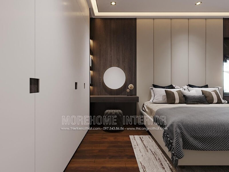 Tủ quần áo màu trắng hiện đại sang trọng độc đáo với tay nắm ẩn sang trọng. thiết kế nội thất chung cư