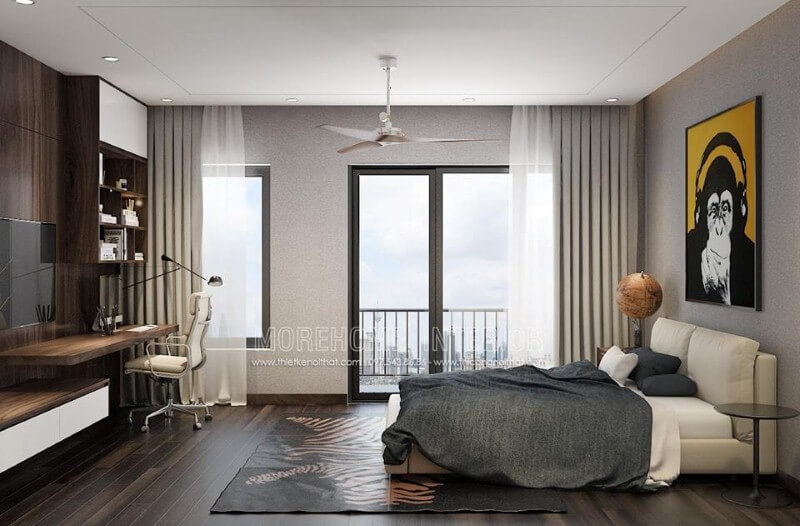 Ánh sáng giúp không gian luôn được thông thoáng khi được tận dụng tối đa từ hệ cửa chính, cửa sổ phòng ngủ hiện đại có ban công. thiết kế chung cư