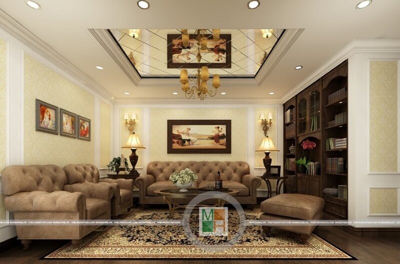 Mẫu thiết kế chung cư cao cấp theo phong cách tân cổ điển với đồ nội thất cao sang trong được bố trí một cách hợp lí. thiết kế nội thất chung cư
