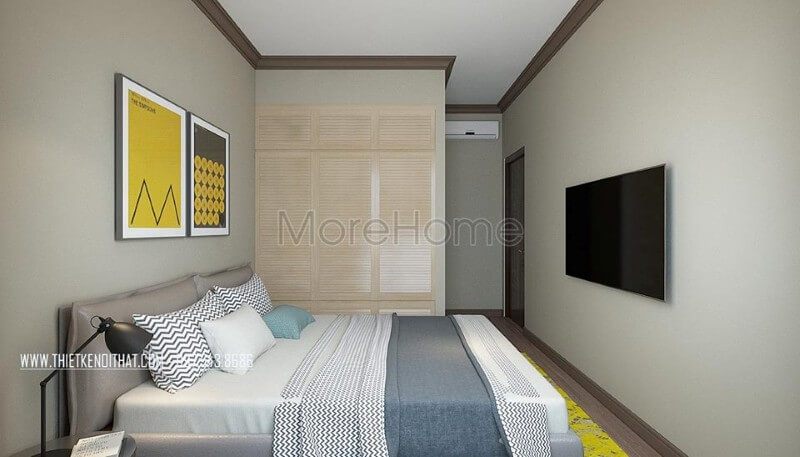 Thiết kế nội thất phòng ngủ chung cư hiện đại với nội thất đơn giản, màu sắc trang nhã mang đến không gian nghỉ ngơi dễ chịu cho gia chủ Nội thất chung cư đẹp
