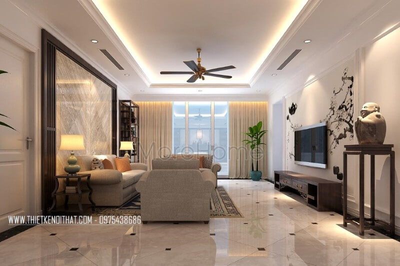 Mẫu thiết kế chung cư Thăng Long Number 1 tinh tê phong cách gỗ Việt thiết kế chung cư