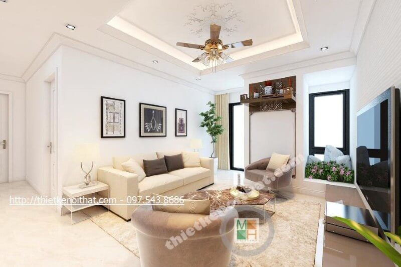 Thiết kế nội thất phòng khách chung cư hiện đại kết hợp cách bài trí đồ đạc khoa học, ngôi nhà vẫn thật rộng rãi, sáng sủa và thoáng đãng. Thiết kế phòng khách chung cư hiện đại đẹp