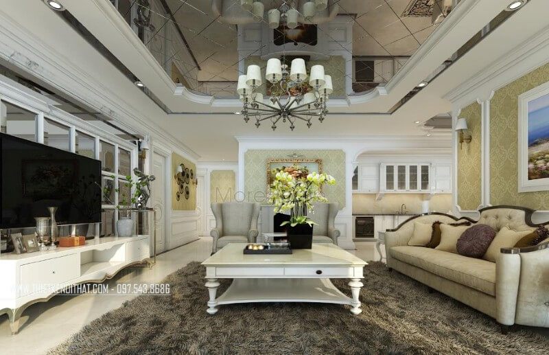 Thiết kế phòng khách chung cư cao cấp phong cách tân cổ điển Thiết kế chung cư
