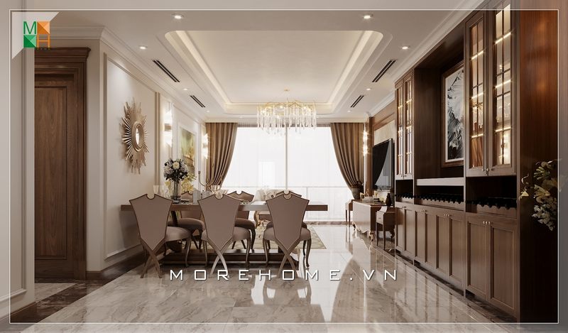 Thiết kế nội thất phòng ăn chung cư cao cấp phong cách tân cổ điển sang trọng Thiết kế chung cư
