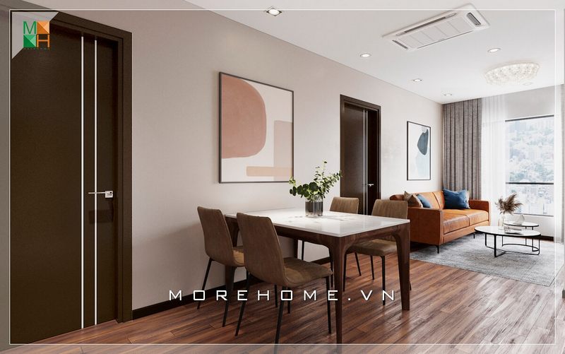 Mẫu bàn ghế phòng ăn chung cư thiết kế 4 ghế đứng mang phong cách hiện đại và sang trọng. Thiết kế chung cư