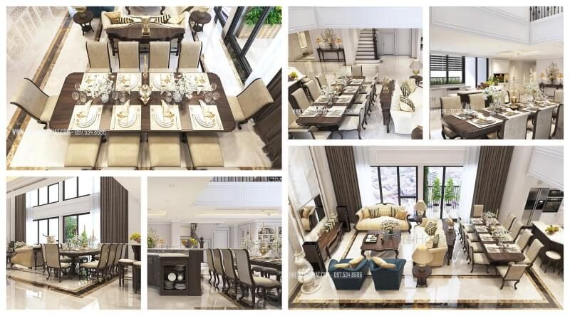 Mẫu bàn ghế ăn gỗ óc chó cao cấp tại căn hộ Duplex Thanh Xuân Hà Nội thiết kế chung cư
