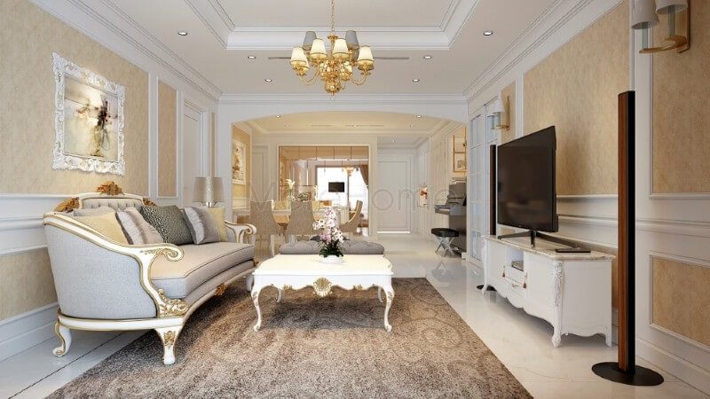 Thiết kế nội thất phòng khách chung cư tân cổ điển mang vẻ đẹp quý phái, sang trọng thiết kế chung cư