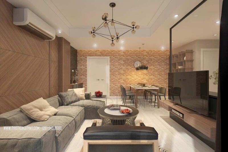 Không gian phòng khách hướng sáng với khung cửa rộng đón ánh sáng tự nhiên vào căn phòng tạo cảm giác cơi nới và mở rộng cho căn nhà, khắc phục được sự hạn chế của không gian chung cư bí bách và tối tăm. thiết kế chung cư