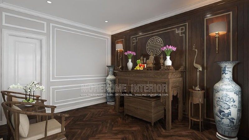 Sắp xếp phòng thờ gỗ óc chó đẹp cho nhà chung cư cao cấp, nhà phố, biệt thự. Thiết kế nội thất chung cư