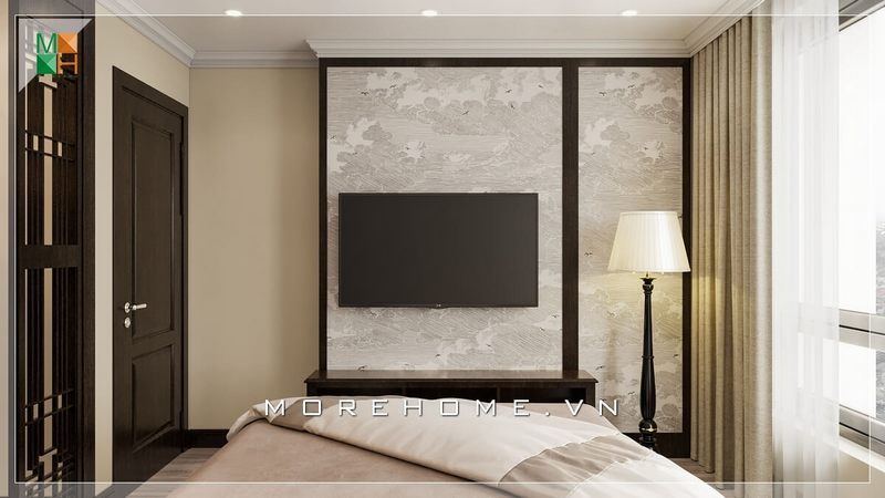 Mẫu giấy dán tường màu trắng họa tiết độc đáo cho phòng ngủ chung cư đẹp ấn tượng thiết kế chung cư