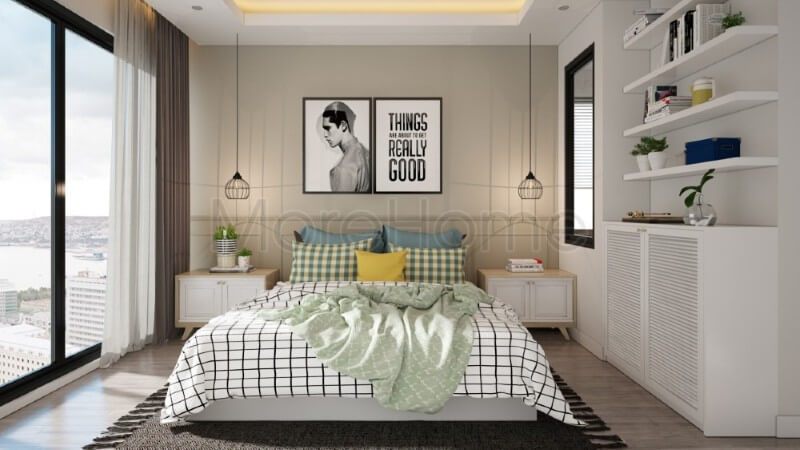 Thiết kế nội thất phòng ngủ chung cư hiện đại, thanh thoát mà không kém phần tiện nghi thiết kế chung cư
