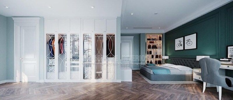 Tủ quần áo âm tường được thiết kế âm tường tạo cảm giác thông thoáng ấn tượng cho phòng ngủ. thiết kế chung cư