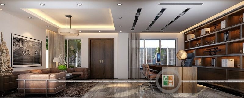 Thiết kế nội thất phòng làm việc đẹp với sự kết hợp hài hòa của đồ nội thất mang đến một không gian làm việc lí tưởng Thiết kế nội thất
