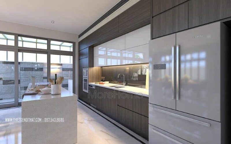 Bàn đảo đá trắng cao cấp lựa chọn ấn tượng cho không gian bếp hiện đại, sang trọng. Thiết kế nội thất