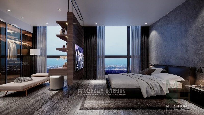 Một không gian nội thất phòng ngủ thiết kế màu sắc đơn giản mộc mạc nhưng lại thể hiện được sự sang trọng riêng biệt. Mẫu nội thất chung cư đẹp