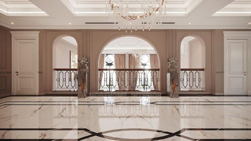 Đá lát sàn đẹp ấn tượng cho không gian hành lang sang trọng. thiết kế chung cư